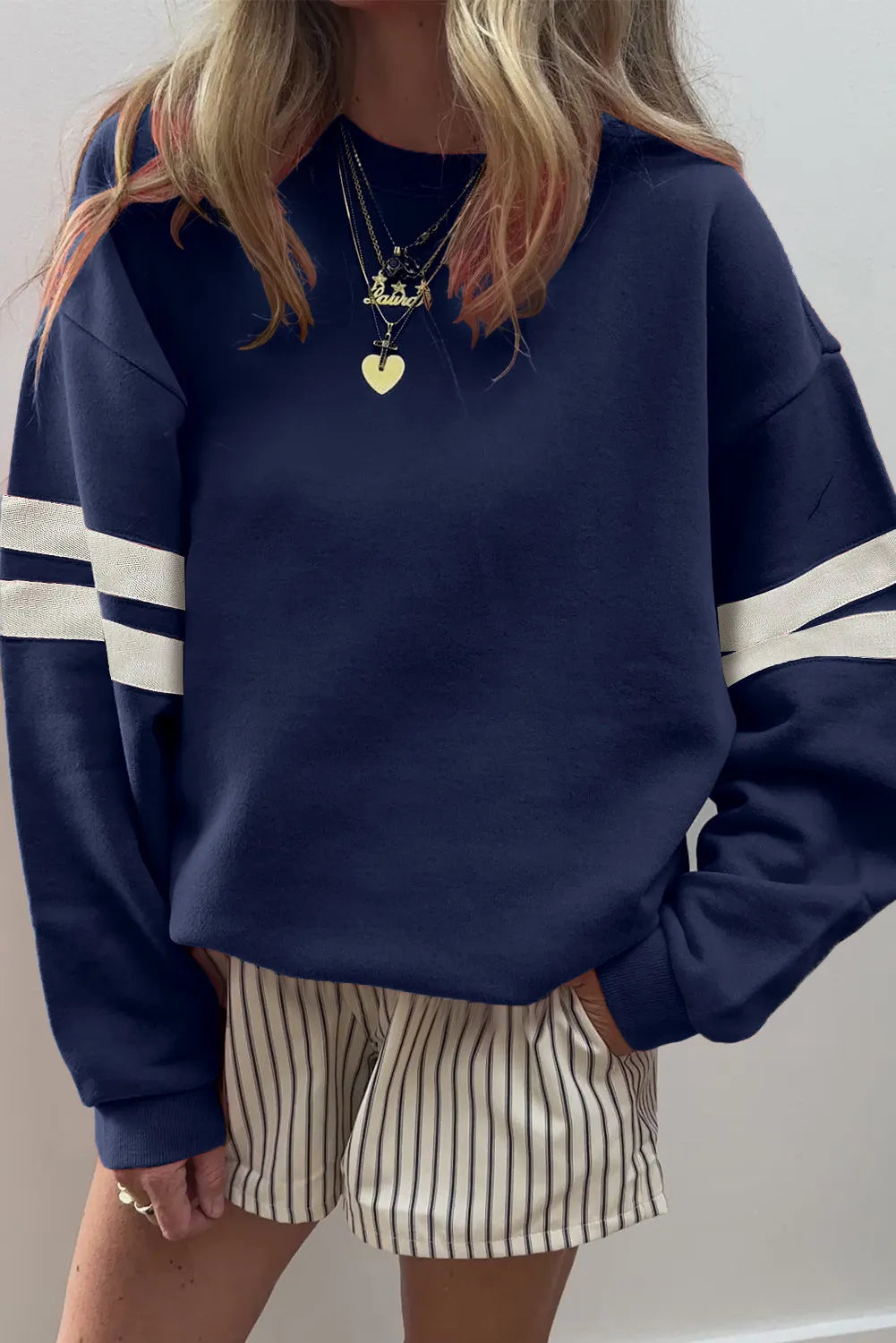 Varsity Striped Detail Drop Shoulder Oversized Sweatshirt